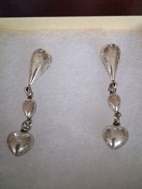 Vintage Native American Sterling Silver Dangle Bead Earrings Pierced